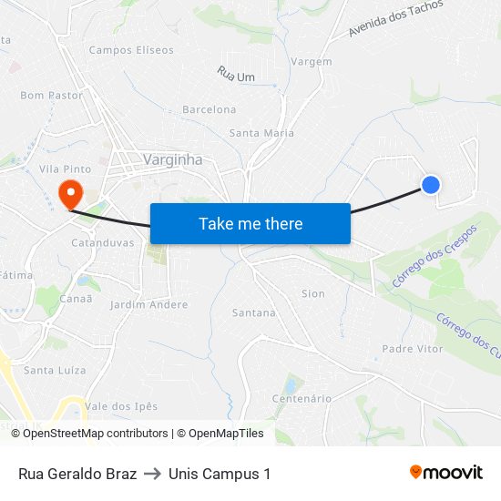 Rua Geraldo Braz to Unis Campus 1 map