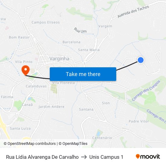 Rua Lídia Alvarenga De Carvalho to Unis Campus 1 map