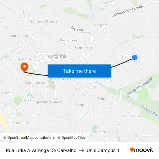 Rua Lídia Alvarenga De Carvalho to Unis Campus 1 map