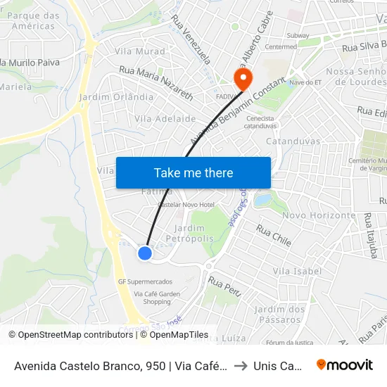 Avenida Castelo Branco, 950 | Via Café Garden Shopping to Unis Campus 1 map