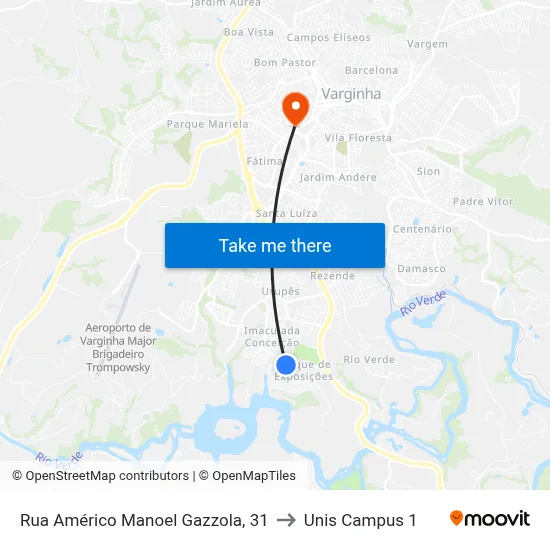 Rua Américo Manoel Gazzola, 31 to Unis Campus 1 map
