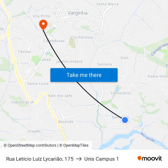 Rua Letício Luíz Lycarião, 175 to Unis Campus 1 map