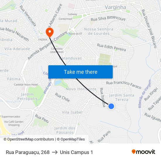 Rua Paraguaçu, 268 to Unis Campus 1 map