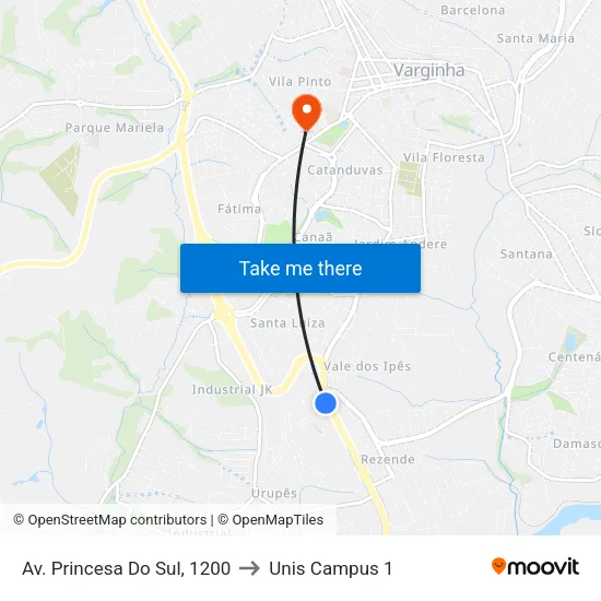 Av. Princesa Do Sul, 1200 to Unis Campus 1 map