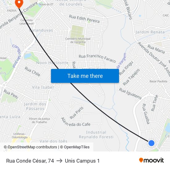 Rua Conde César, 74 to Unis Campus 1 map