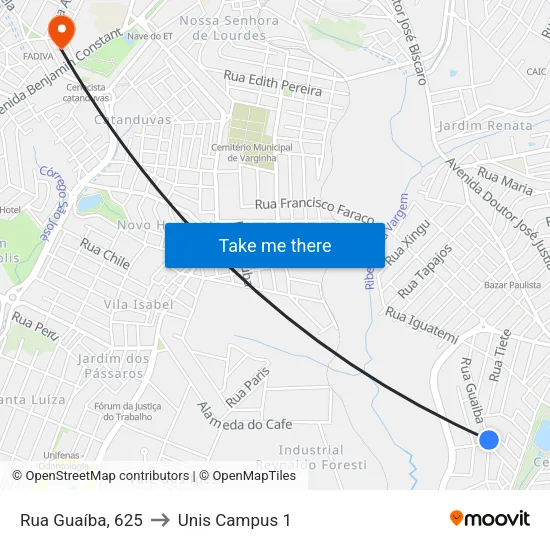 Rua Guaíba, 625 to Unis Campus 1 map
