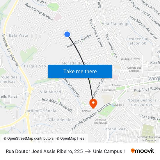 Rua Doutor José Assis Ribeiro, 225 to Unis Campus 1 map