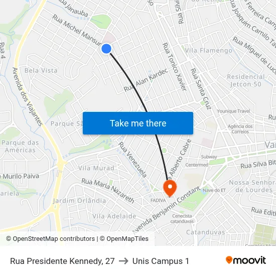Rua Presidente Kennedy, 27 to Unis Campus 1 map