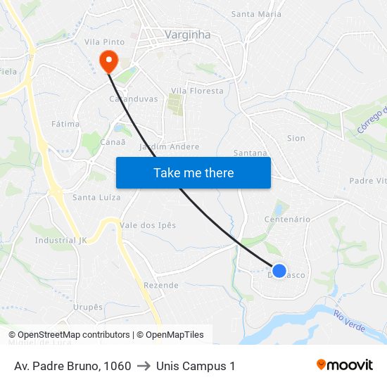 Av. Padre Bruno, 1060 to Unis Campus 1 map