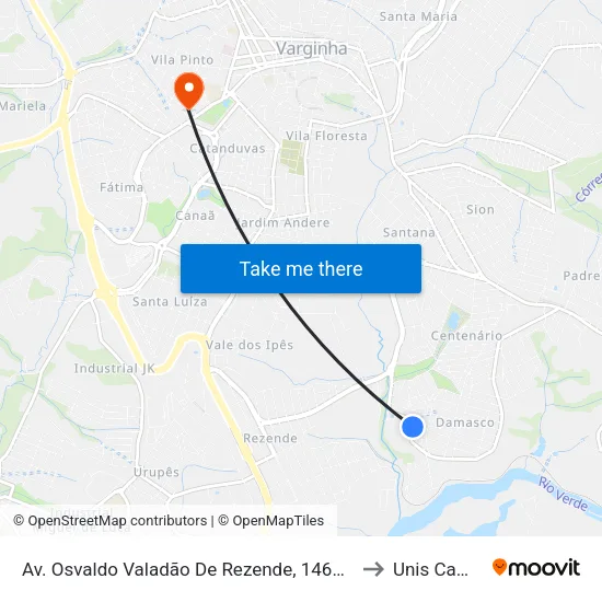 Av. Osvaldo Valadão De Rezende, 1465 | Sentido Centro to Unis Campus 1 map