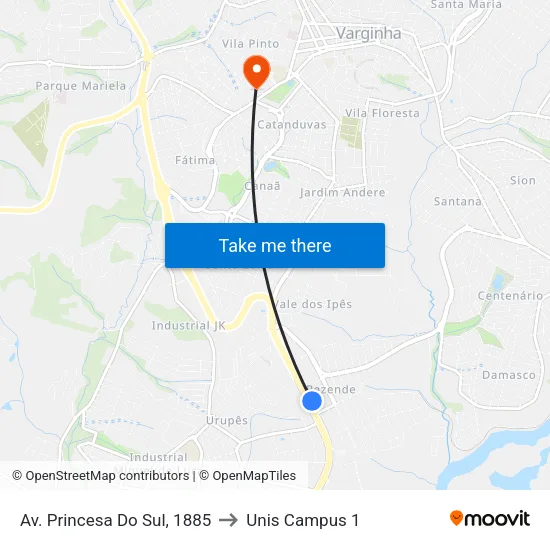 Av. Princesa Do Sul, 1885 to Unis Campus 1 map