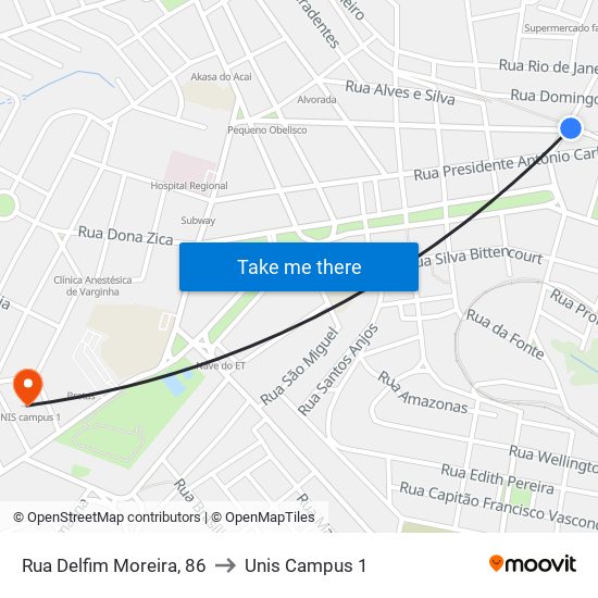 Rua Delfim Moreira, 86 to Unis Campus 1 map