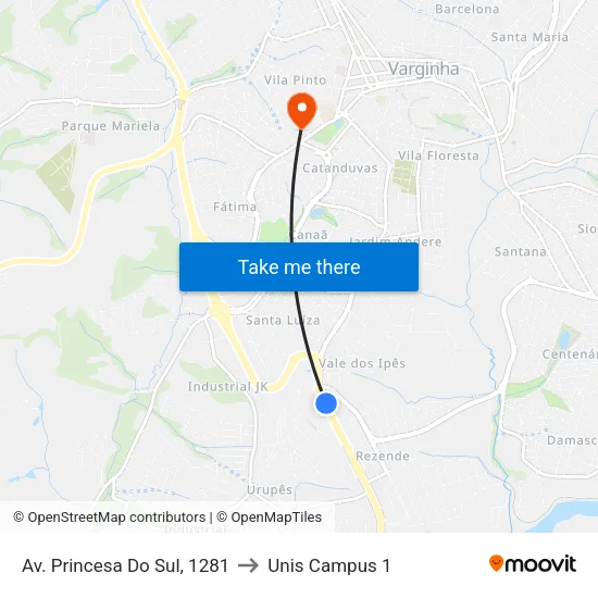 Av. Princesa Do Sul, 1281 to Unis Campus 1 map