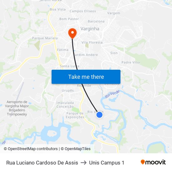 Rua Luciano Cardoso De Assis to Unis Campus 1 map