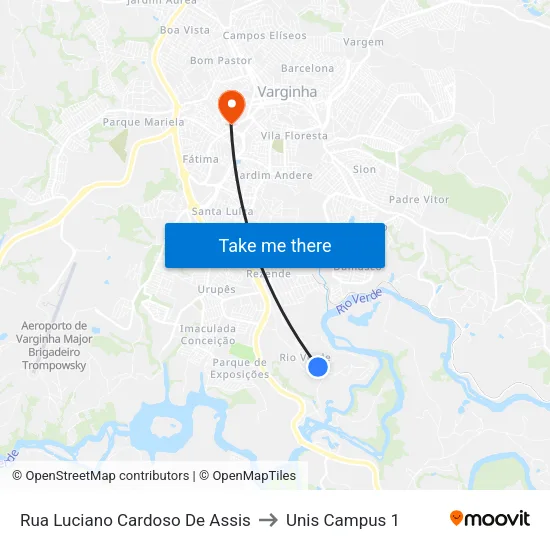 Rua Luciano Cardoso De Assis to Unis Campus 1 map