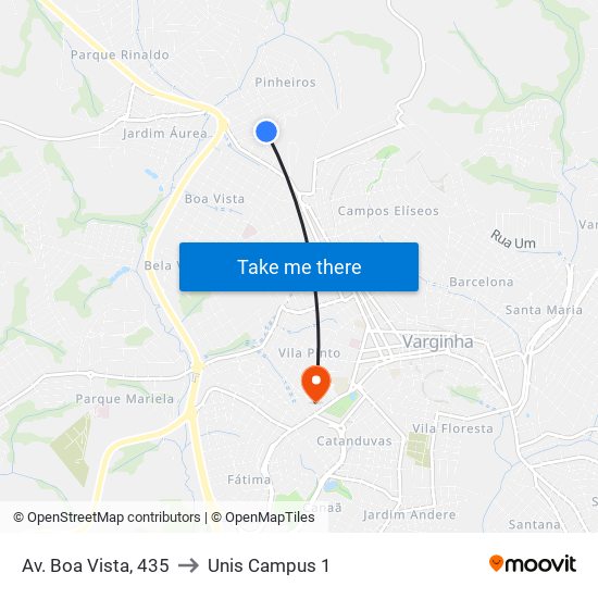 Av. Boa Vista, 435 to Unis Campus 1 map