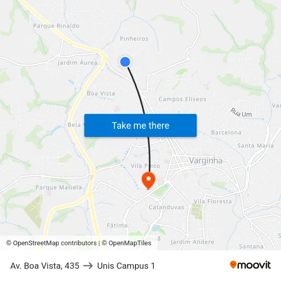 Av. Boa Vista, 435 to Unis Campus 1 map
