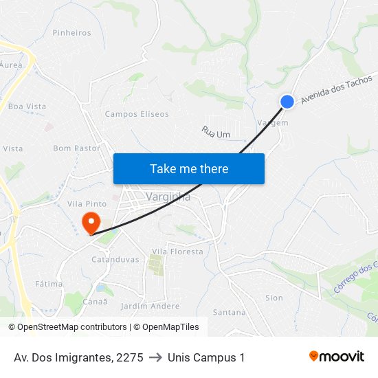 Av. Dos Imigrantes, 2275 to Unis Campus 1 map