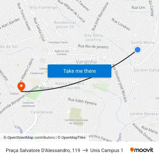 Praça Salvatore D’Alessandro, 119 to Unis Campus 1 map