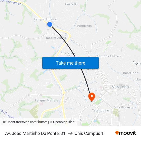 Av. João Martinho Da Ponte, 31 to Unis Campus 1 map