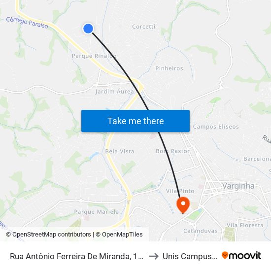 Rua Antônio Ferreira De Miranda, 140 to Unis Campus 1 map
