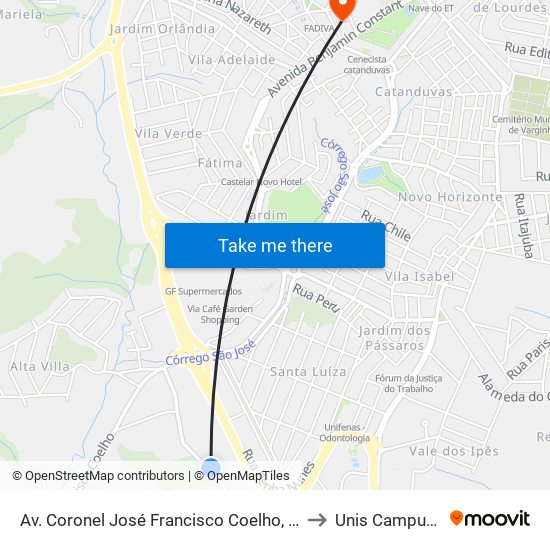 Av. Coronel José Francisco Coelho, 840 to Unis Campus 1 map