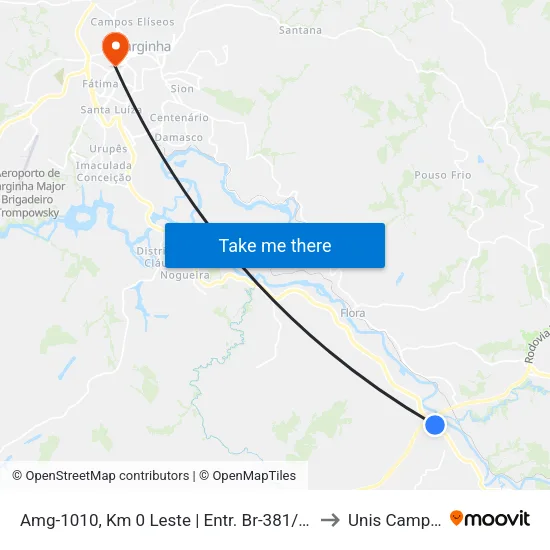 Amg-1010, Km 0 Leste | Entr. Br-381/Coca-Cola to Unis Campus 1 map