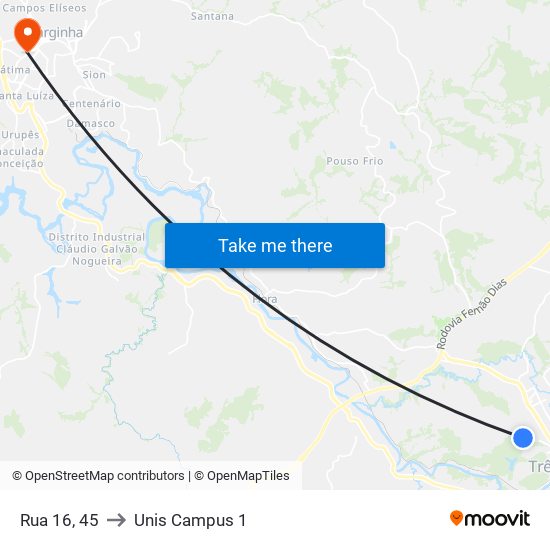 Rua 16, 45 to Unis Campus 1 map