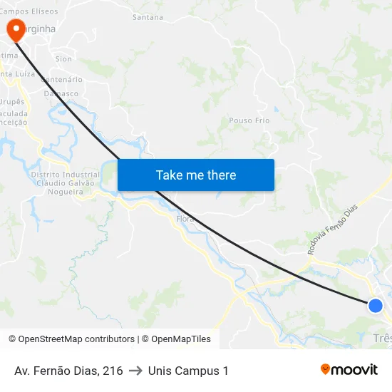 Av. Fernão Dias, 216 to Unis Campus 1 map