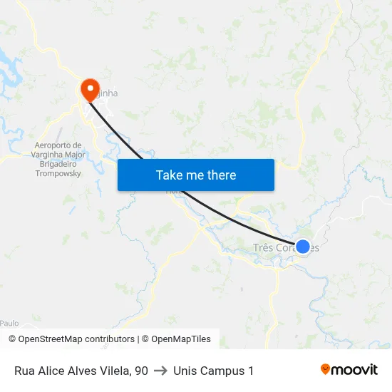 Rua Alice Alves Vilela, 90 to Unis Campus 1 map