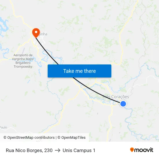 Rua Nico Borges, 230 to Unis Campus 1 map