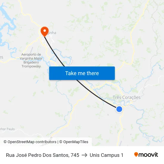 Rua José Pedro Dos Santos, 745 to Unis Campus 1 map