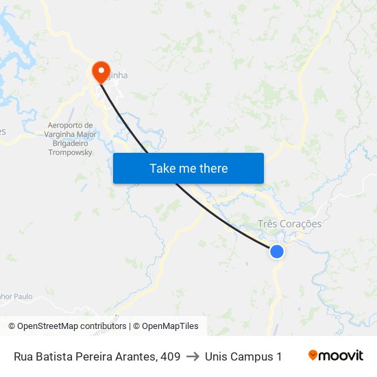 Rua Batista Pereira Arantes, 409 to Unis Campus 1 map