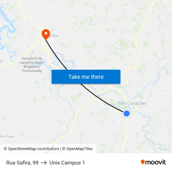 Rua Safira, 99 to Unis Campus 1 map