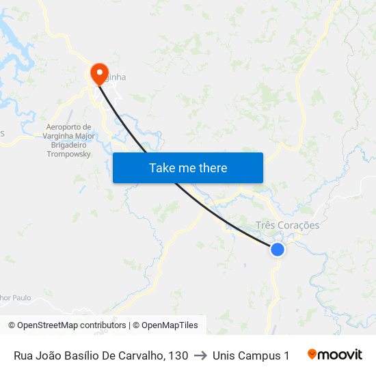 Rua João Basílio De Carvalho, 130 to Unis Campus 1 map