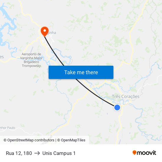 Rua 12, 180 to Unis Campus 1 map