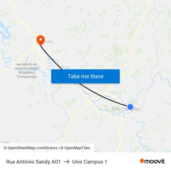 Rua Antônio Sandy, 601 to Unis Campus 1 map