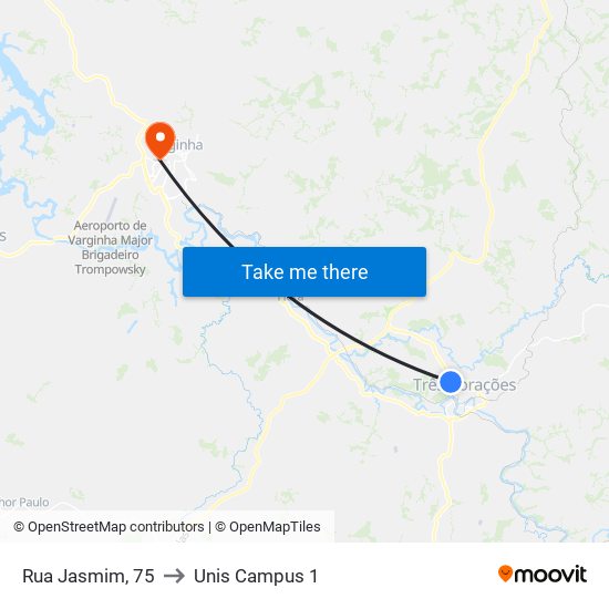 Rua Jasmim, 75 to Unis Campus 1 map