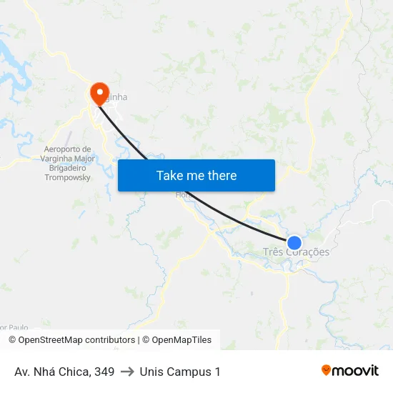 Av. Nhá Chica, 349 to Unis Campus 1 map