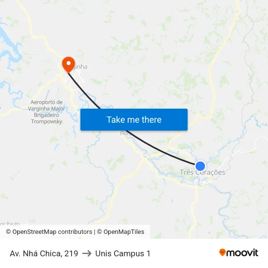 Av. Nhá Chica, 219 to Unis Campus 1 map