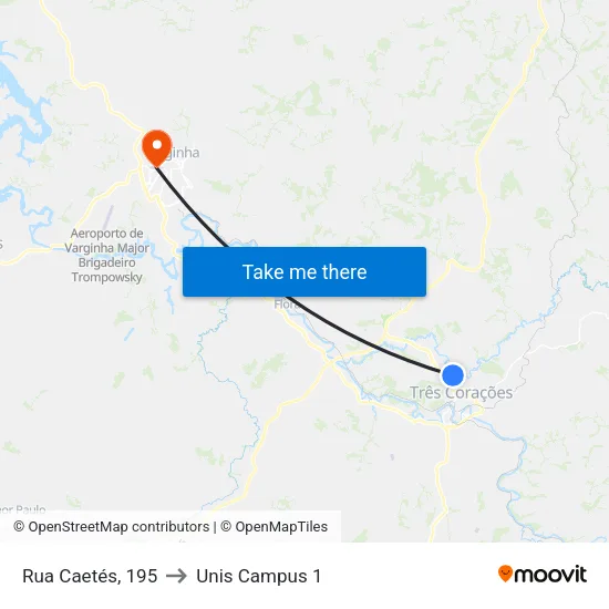 Rua Caetés, 195 to Unis Campus 1 map
