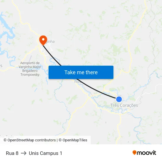 Rua 8 to Unis Campus 1 map
