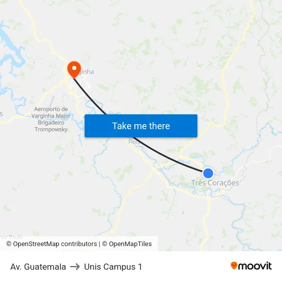 Av. Guatemala to Unis Campus 1 map
