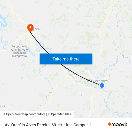 Av. Otacílio Alves Pereira, 60 to Unis Campus 1 map