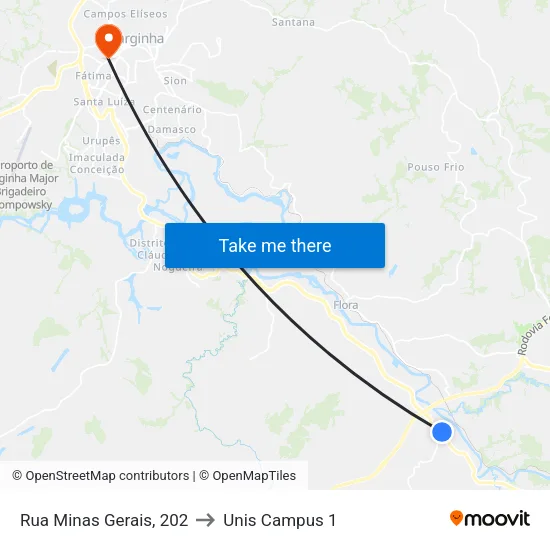 Rua Minas Gerais, 202 to Unis Campus 1 map