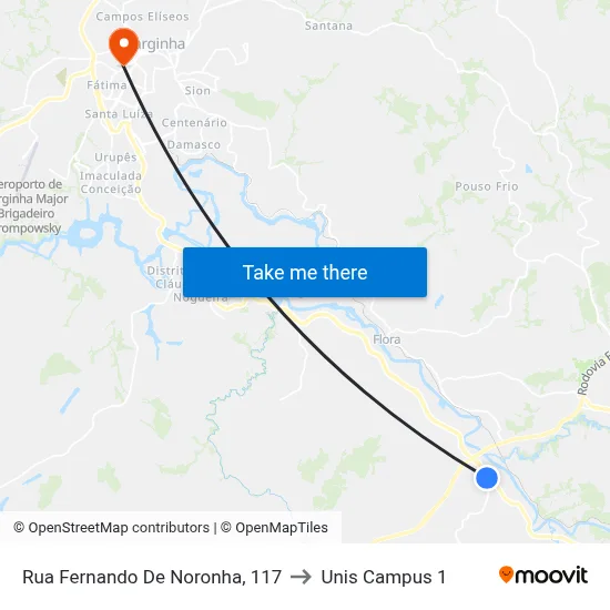 Rua Fernando De Noronha, 117 to Unis Campus 1 map