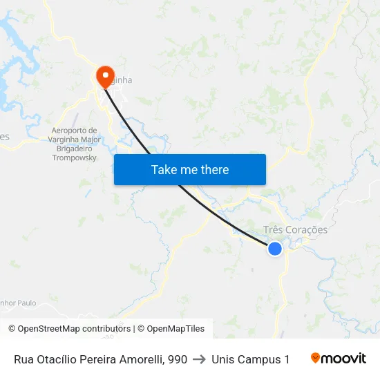 Rua Otacílio Pereira Amorelli, 990 to Unis Campus 1 map