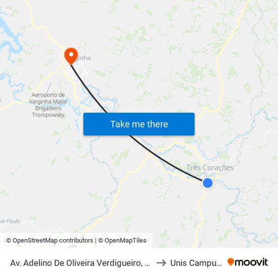 Av. Adelino De Oliveira Verdigueiro, 2205 to Unis Campus 1 map