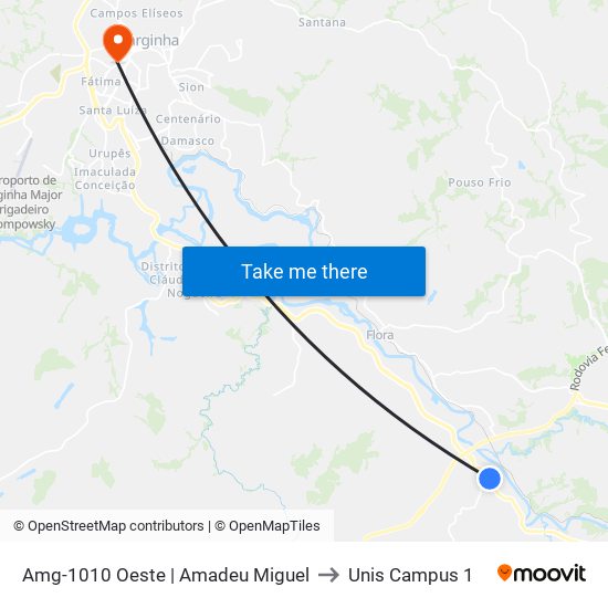 Amg-1010 Oeste | Amadeu Miguel to Unis Campus 1 map