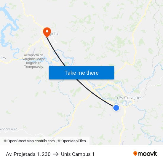 Av. Projetada 1, 230 to Unis Campus 1 map